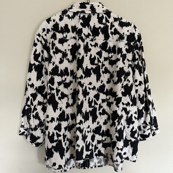 100% Linen Shirt Woman Blouse White Black Size 22W - Picture 6 of 6